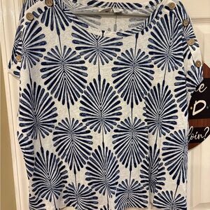 Joie Navy and Cream Short Sleeve Top